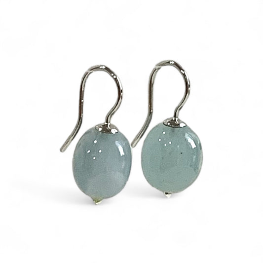 Aquamarine Oval Hook Earrings